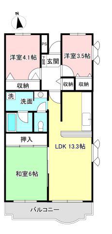 サンヒル3(3LDK/5階)の間取り写真