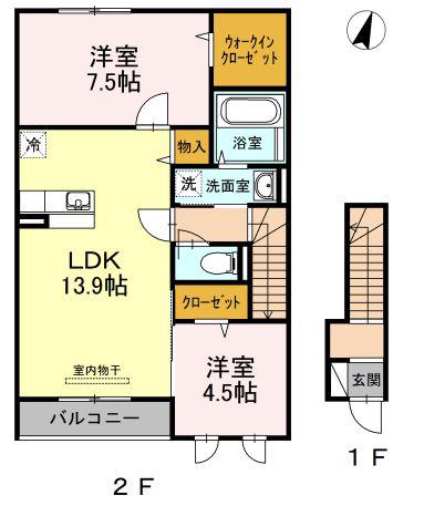 ジュパンスクルート(2LDK/2階)の間取り写真