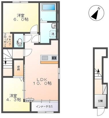 田代新町アパート(2LDK/2階)の間取り写真