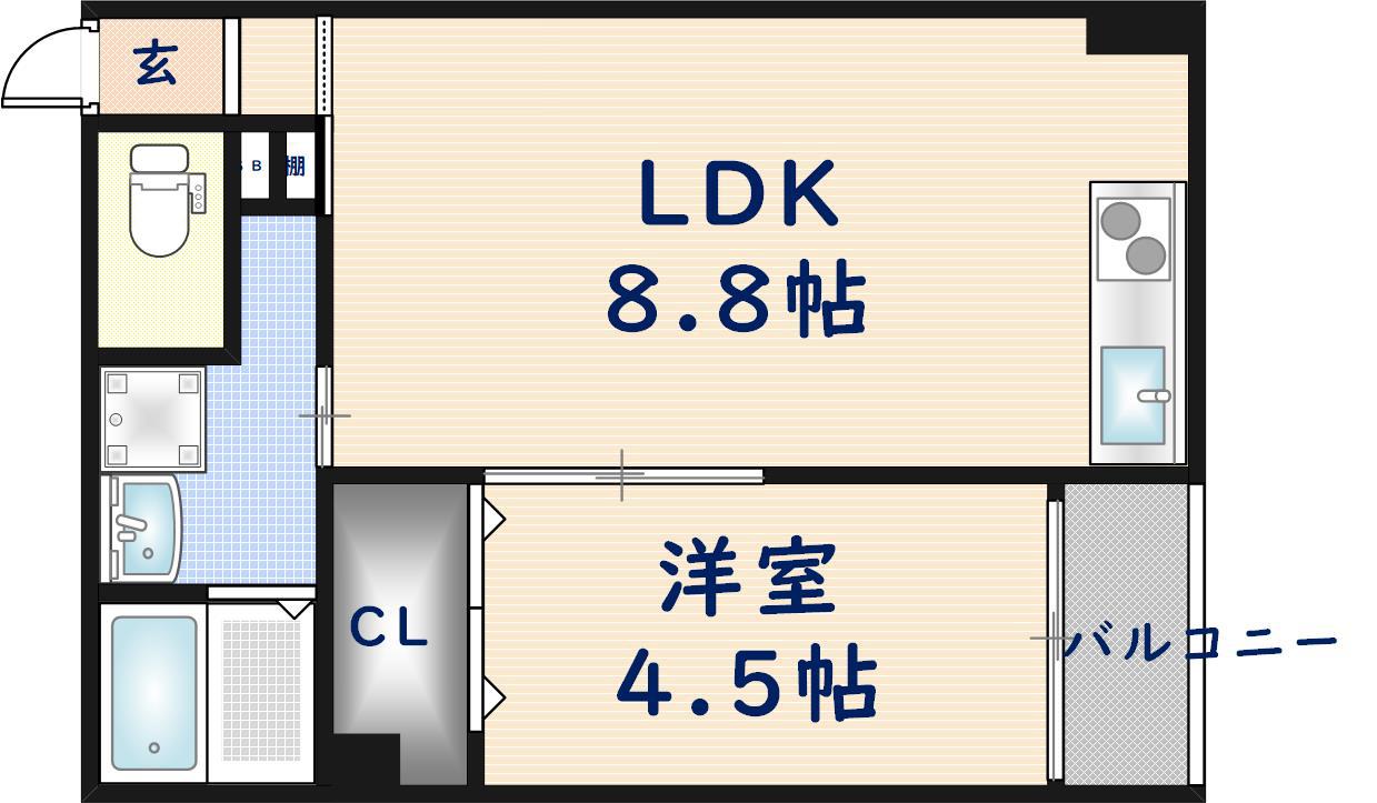 レクラン小路東(1LDK/2階)の間取り写真