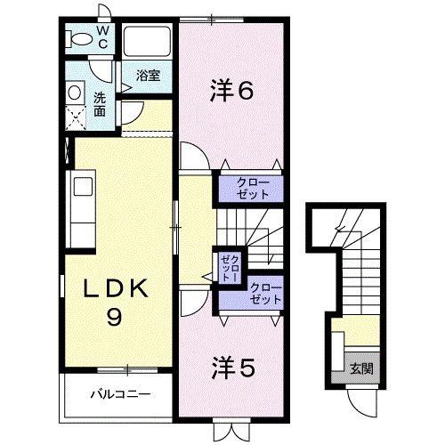 フィオーレ(2DK/2階)の間取り写真