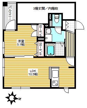 RIVIER(1LDK/2階)の間取り写真