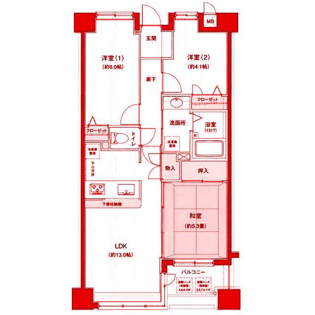 ドメス山下町ベイタワー(3LDK/5階)の間取り写真