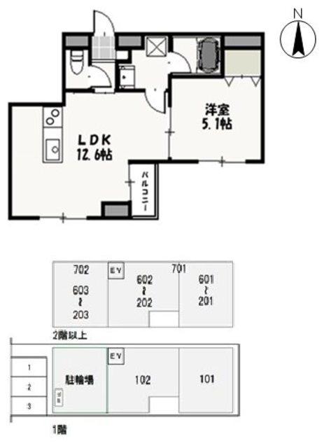 アーバン富田町(1LDK/1階)の間取り写真