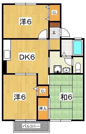 ペアタウンB(3DK/1階)の間取り写真
