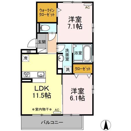 サンライズ松本(2LDK/3階)の間取り写真