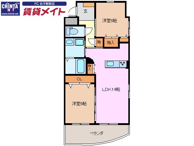 ウィステリア(2LDK/2階)の間取り写真