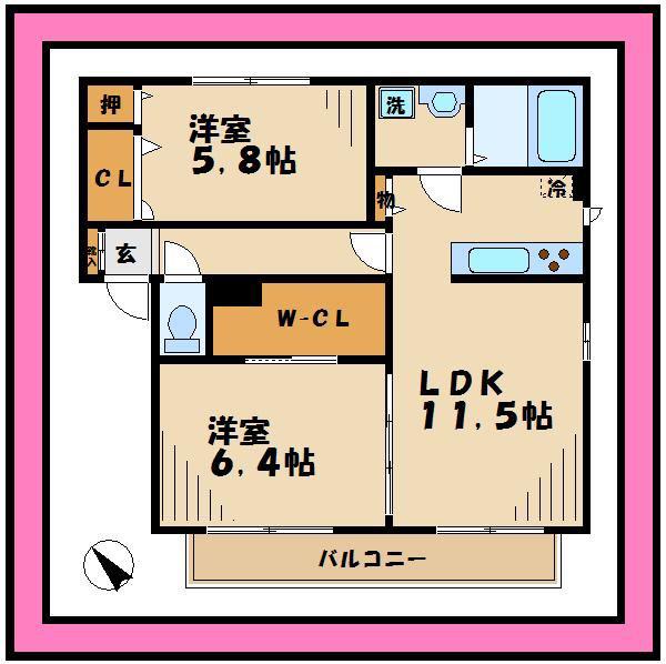 リヴェールコート(2LDK/1階)の間取り写真