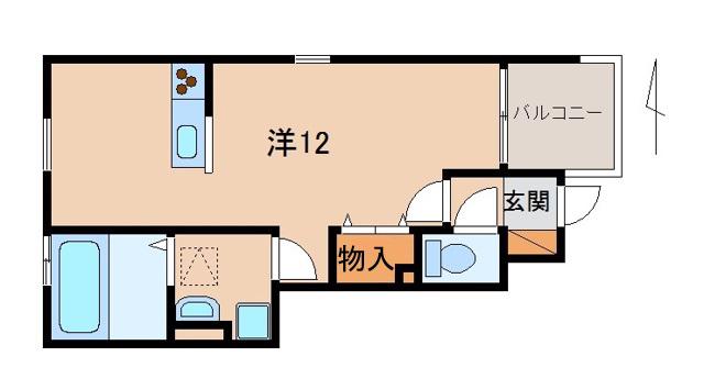 クラウンハイツ岡田B棟(ワンルーム/1階)の間取り写真
