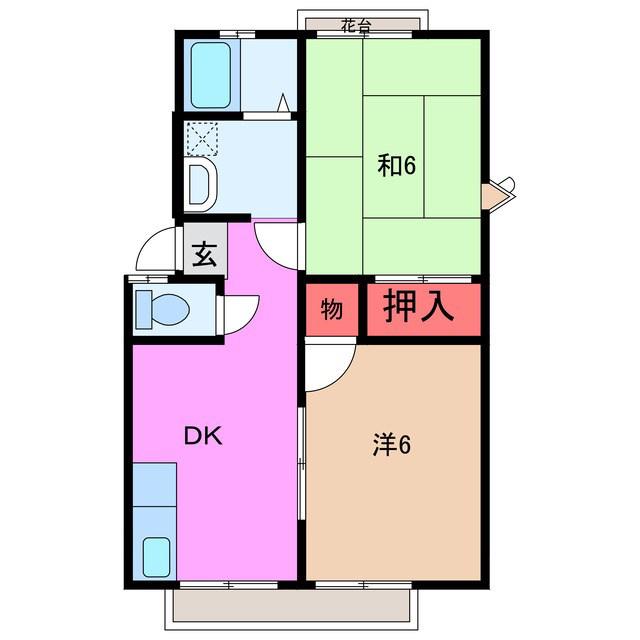 シェルヒープB棟(2DK/2階)の間取り写真