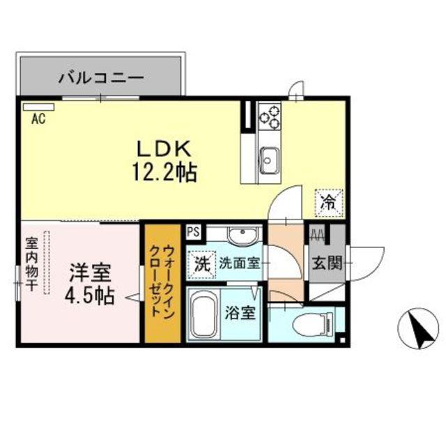 プリムヴェールイースト(1LDK/2階)の間取り写真