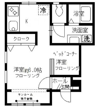 ブルージュ(1K/1階)の間取り写真