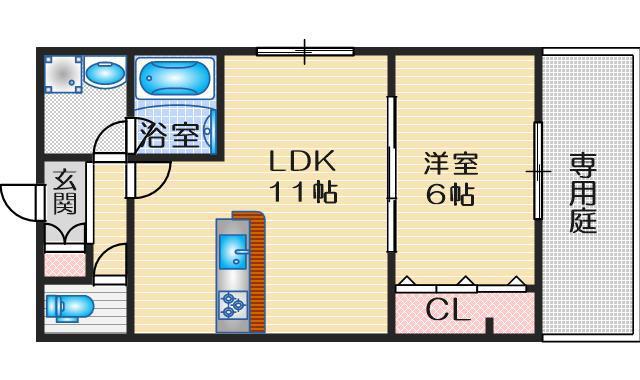 プレジール曽根東町(1LDK/1階)の間取り写真