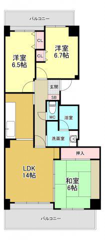 ウェルフォート幸川(3LDK/14階)の間取り写真