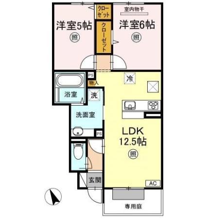 フェリスディア A棟(2LDK/1階)の間取り写真