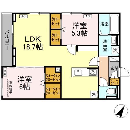 セリーン テラ(2LDK/2階)の間取り写真