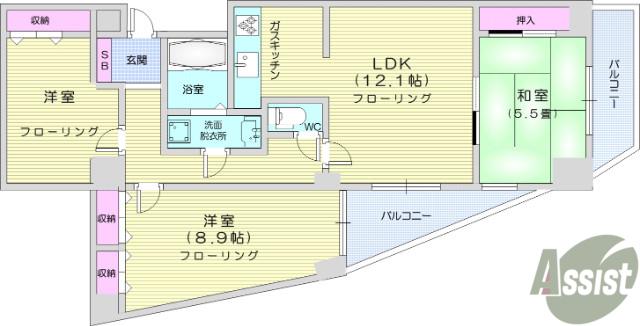 グリーンパーク小松島(3LDK/8階)の間取り写真