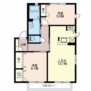 カジュアルスクエアII号館(2LDK/2階)の間取り写真