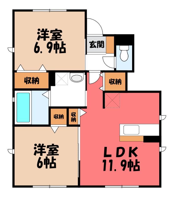 カーサ浜町(2LDK/1階)の間取り写真