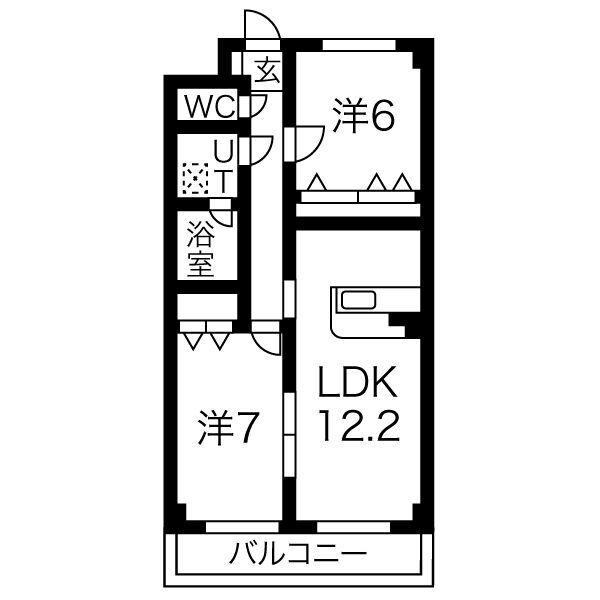 サンシャイン大留(2LDK/2階)の間取り写真