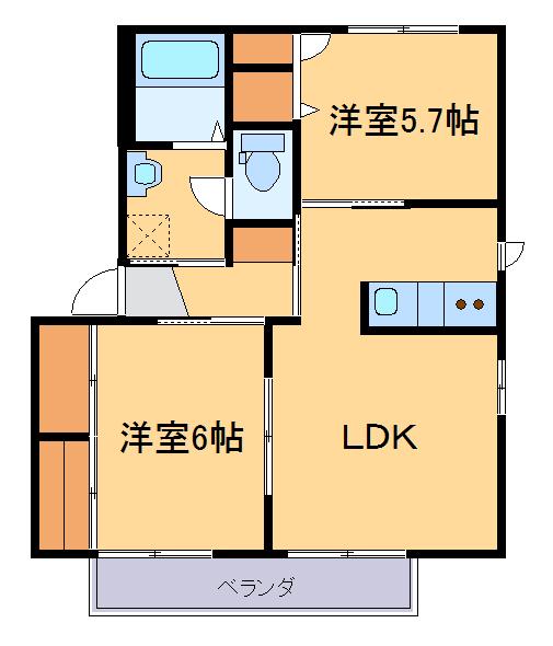 アスナロ(2LDK/1階)の間取り写真