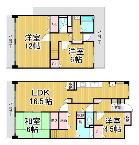 ユニベール宝塚(4LDK/6階)の間取り写真