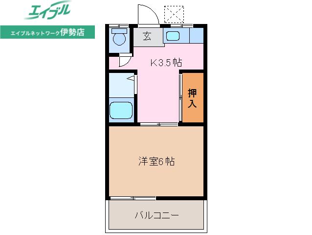 岩渕 松鶴(1K/1階)の間取り写真