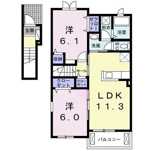 シャンプラトー II(2LDK/2階)の間取り写真