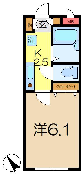 ブリーズパレス上大岡(1K/1階)の間取り写真