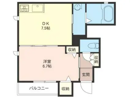 ソレイユII(1DK/1階)の間取り写真