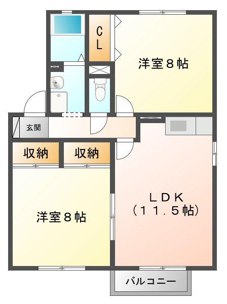 グランタイル高岡A棟(2LDK/1階)の間取り写真