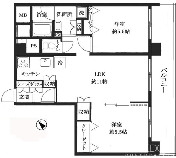 南青ハイツ(2LDK/6階)の間取り写真