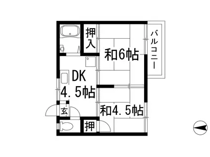 グリーンハイム萩原Ⅱ(2DK/1階)の間取り写真