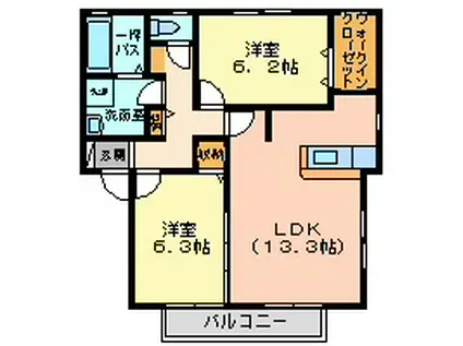 カーサルミエールABC(2LDK/2階)の間取り写真