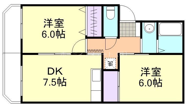 ハイコートジェム(2DK/1階)の間取り写真