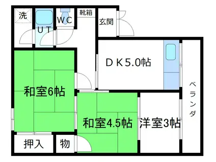 小澤ハウスガレージ1区画付(3DK/2階)の間取り写真