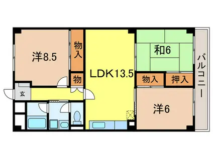 日商岩井芦屋マンション(3LDK/2階)の間取り写真