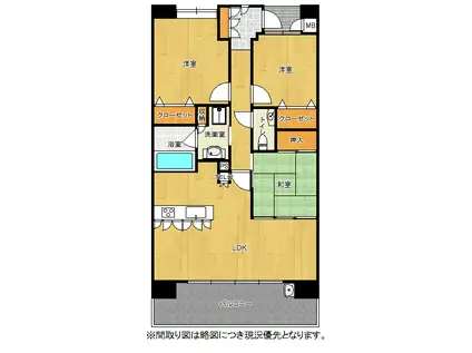 スカイアークス水前寺公園(3LDK/3階)の間取り写真