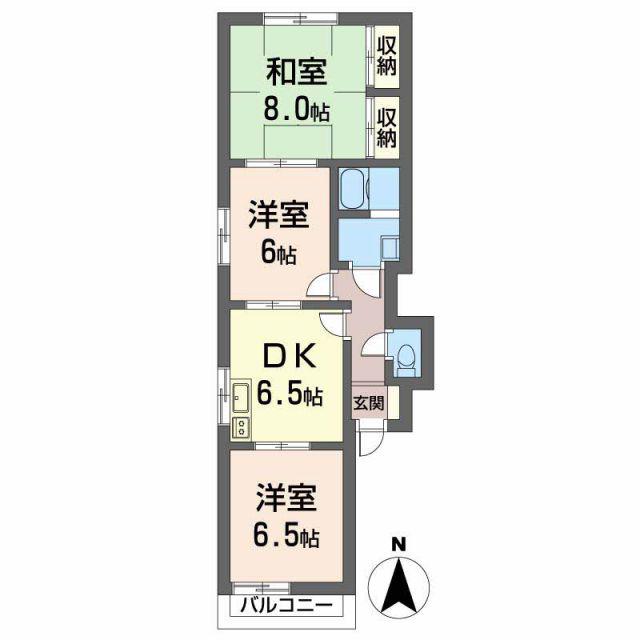グリーンハイム C棟(3DK/2階)の間取り写真