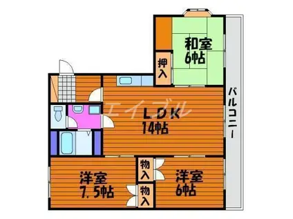 ドミール ハッタ(3LDK/3階)の間取り写真