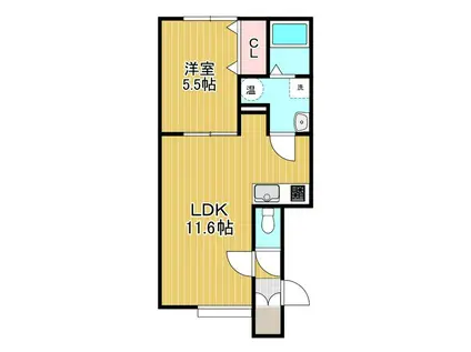 LE REVE東室蘭(1LDK/1階)の間取り写真