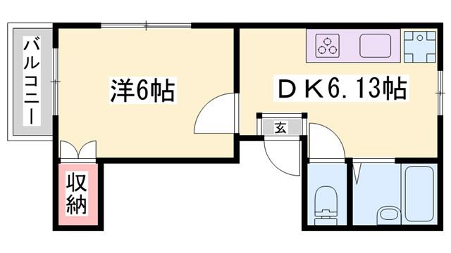 ナイスワン広畑(1DK/2階)の間取り写真