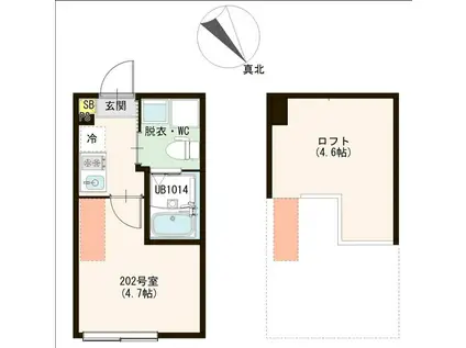 ハーモニーテラス栗谷(1K/2階)の間取り写真