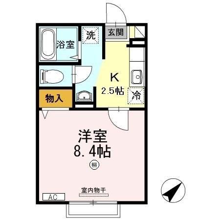 センターロードB棟(1K/1階)の間取り写真