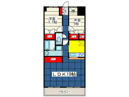 朝日プラザウィンディーコート枚岡(2LDK/10階)の間取り写真
