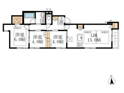マリンハイツ南(3LDK/3階)の間取り写真