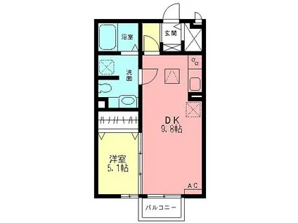 シティーパル楓(1DK/2階)の間取り写真