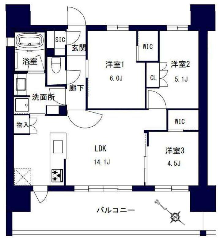 センチュリー千葉みなと(3LDK/2階)の間取り写真