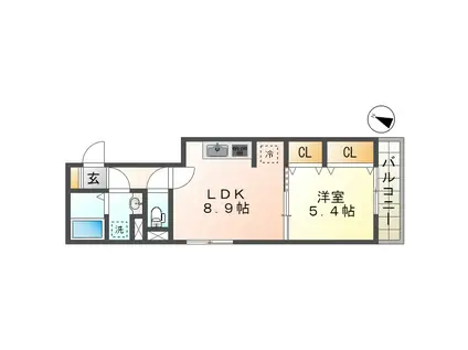 LAUREUS KUGA(1LDK/2階)の間取り写真