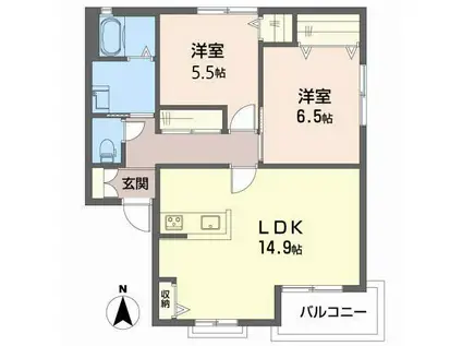 カサ・エスペランサI(2LDK/2階)の間取り写真